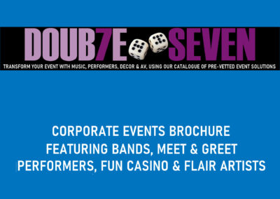 Corporate Event Brochure Featuring Bands, Meet & Greet Performers, Fun Casino & Flair Artists